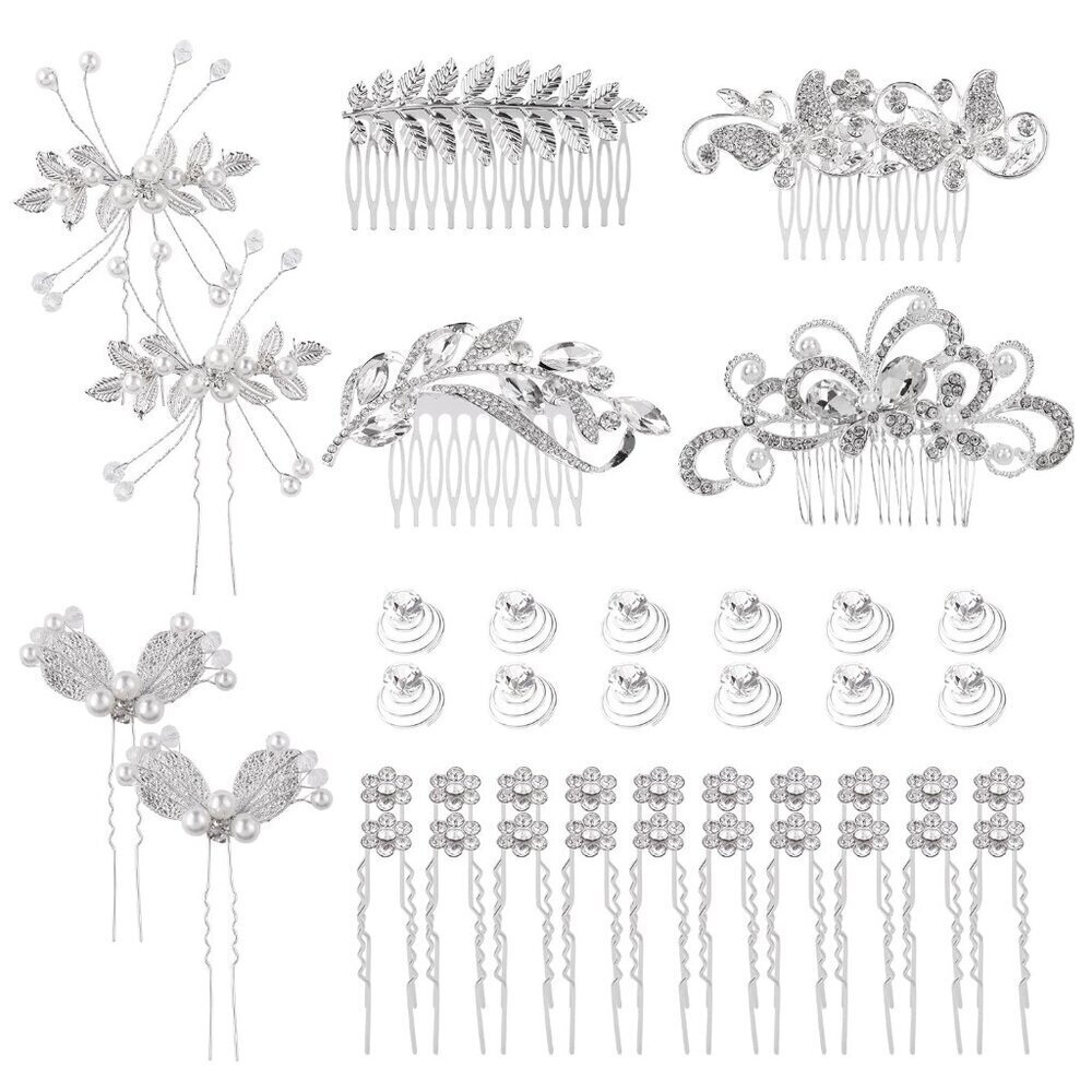 40 Pack Silver Rhinestone Hair Clips Comb Bridal Wedding Hair Accessories